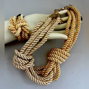 💛🪢NECKLACE & BRACELET Set Tan Satin Knotted Cord NWT